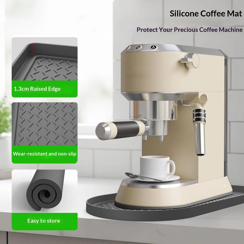 Non-Slip Waterproof Silicone Coffee Mat With Raised Lip For Coffee Machine Kitchen Counter Protector Espresso Maker Drying Mat