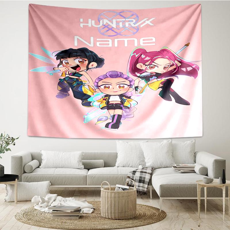 Custom Name KPop Demon Hunters Print Tapestry, Backdrop, Easy Setup, Ideal for Bedroom, Office & Living Room, with Aesthetic Wall Hanging Decor.