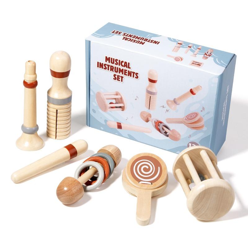 5Pcs Baby Musical Instruments Toy Sets Wooden Montessori Early Tactile Educational Music Toy Sets For Newborn Toddler Birthday Gifts