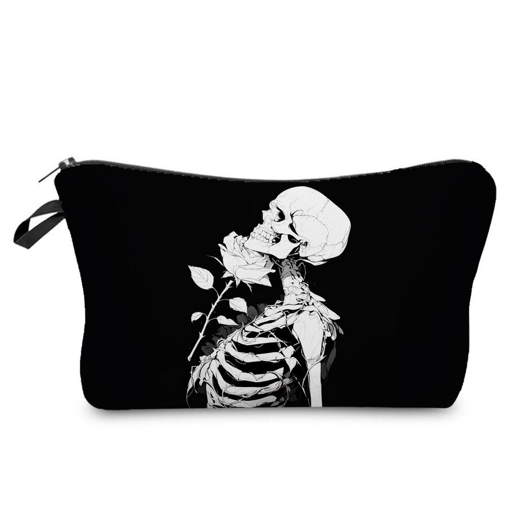 Women Skull Print Cosmetic Bag Toiletries Organize Travel Storage Case 6359