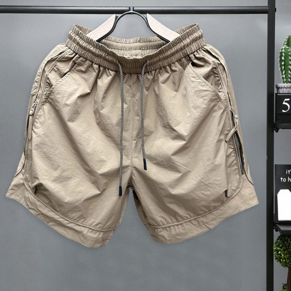 Summer Thin Shorts Elastic Waist Adjustable Drawstring Cargo Shorts Quick Drying Uniform Color Everyday Wear Shorts with Pockets B Practical Use