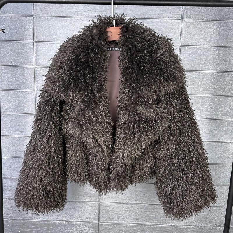 Womens Faux Fur Coat Loose Blazer Collar Tie-dye Plush Winter Warm Outerwear