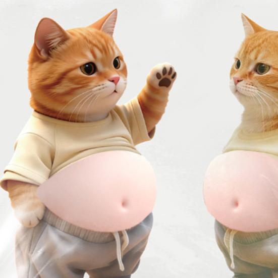 2Pcs 3D Belly Cat Anti-collision Sticker Anxiety Stress Relief Elastic Tummy Cartoon Kitten Decal Silicone Belly Animal Buffer Sticker
