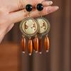 Vintage Exquiste Baroque Portrait Pendant Earrings for Women Palace Rhinestones Heart Flower Dangle Earring Accessories K1