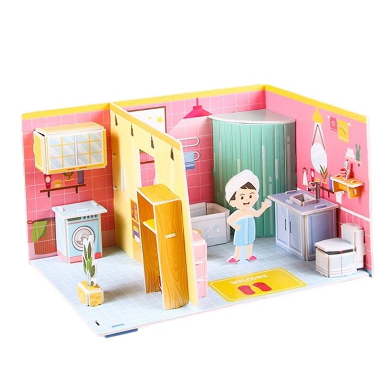 3D Stereo Puzzle Kitchen Bedroom Living Room Bathroom Model Handmade Craft Diy Educational Toys Gift For Children Christmas Gift