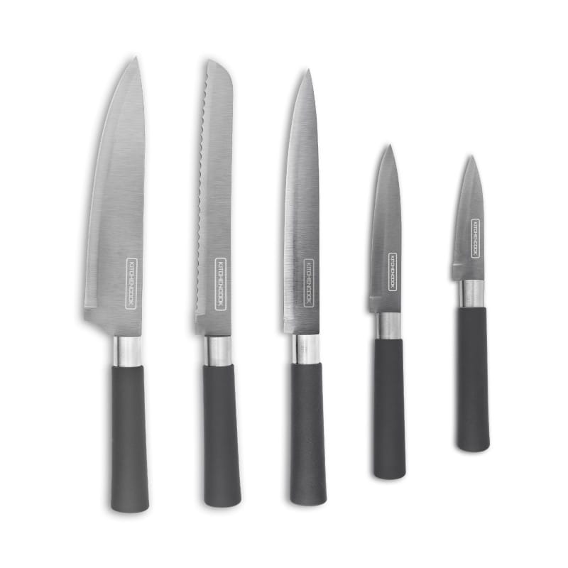 Set of 5 knives on a magnetic Kitchencook slate stand