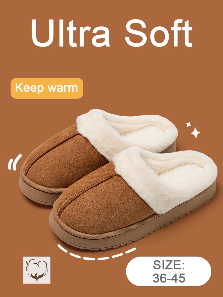 Papuci de casă de iarnă din bumbac, papuci de cuplu plușați, călduroși, cu talpă groasă antiderapantă