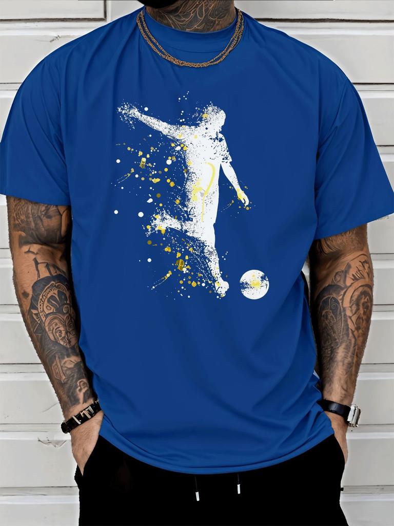 Splatter Football Player Silhouette Sport Graphic Unisexs Cotton Crew Neck Tee Short Sleeve Loose Casual Daily Street Male Wear Top