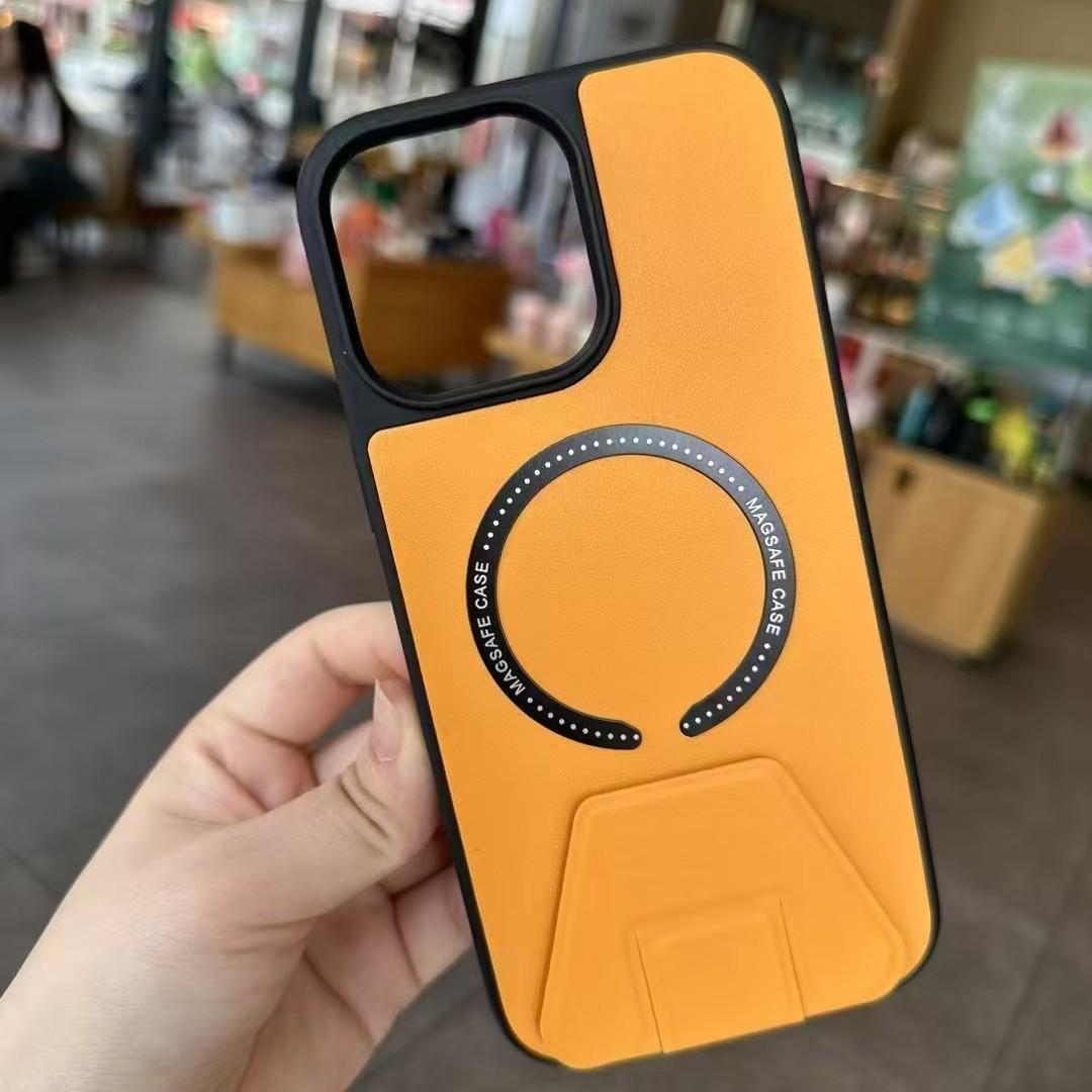 

Подходит для iPhone16Promax, пластиковый кожаный магнитный держатель с защитой от падения, невидимый кронштейн для iPhone15/14, полный комплект для мобильного телефона Apple 15 оранжевый