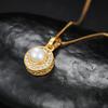 S925 Sterling Silver Ancient Gold Craft Zircon And Pearl Necklace Women'S Luxury Atmospheric Pendant