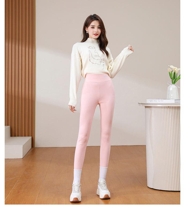 

High-Waisted Fleece-Lined Women s Slimming Warm Base Layer Pants for Autumn/Winter M [80-105 kg] розовый