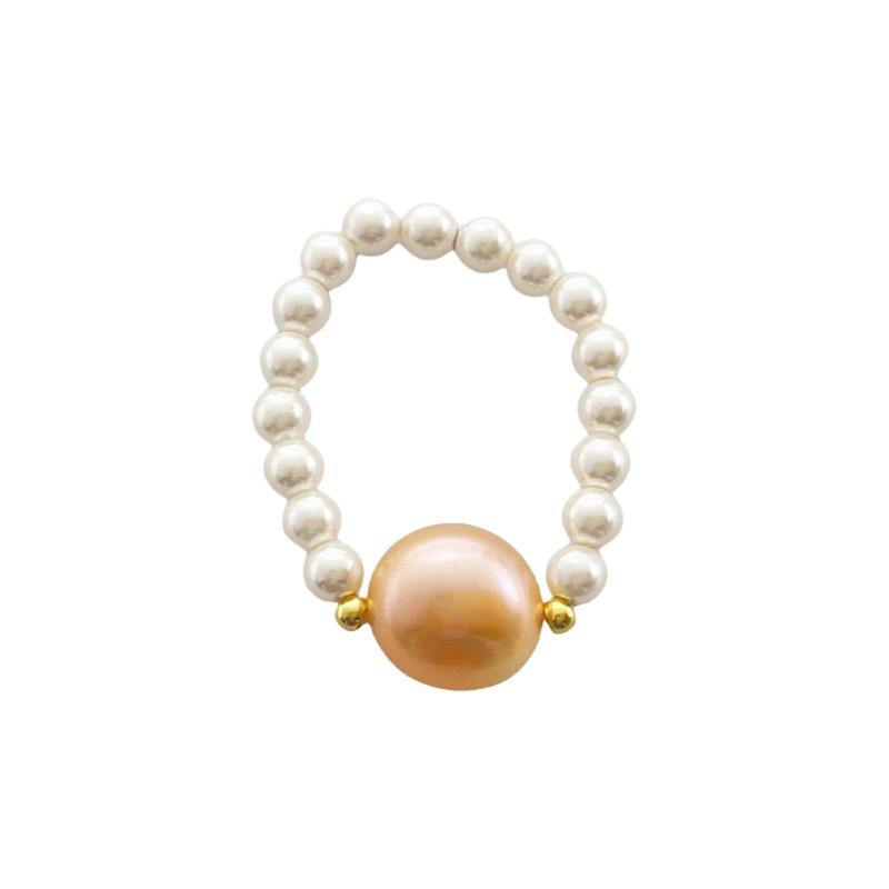 Meier French retro pearl beaded ring - stretchy knuckle ring - fashionable and exquisite glass jewelry