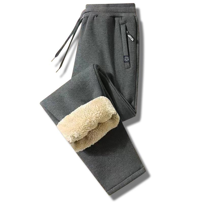 Men's Fleece-Lined Lambswool Winter Pants, Elastic Waist, Plus Size, Warm & Thickened, Casual Sport Style.