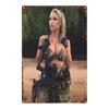 D Flat Pc Metal Sign Vintage Poster of a Military Woman Holding a Gun Suitable for Decorating Homes Farms Kitchens Cafe