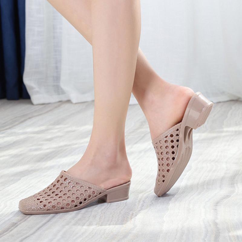 Beach Slippers for Women Wearing Outside, Baotou for Women In Summer, Mid Heel Fashion, Height Increasing Outdoor, Thick Women's Sandals, Anti Slip