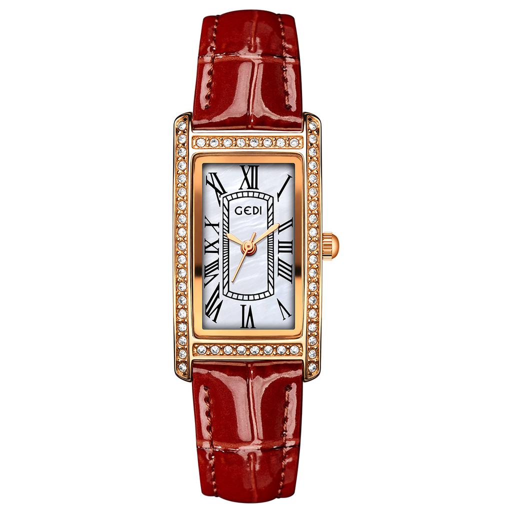 Retro Style Diamond-Encrusted Temperament Small Square Watch Niche High-End Student Watch Women'S Belt Quartz Watch