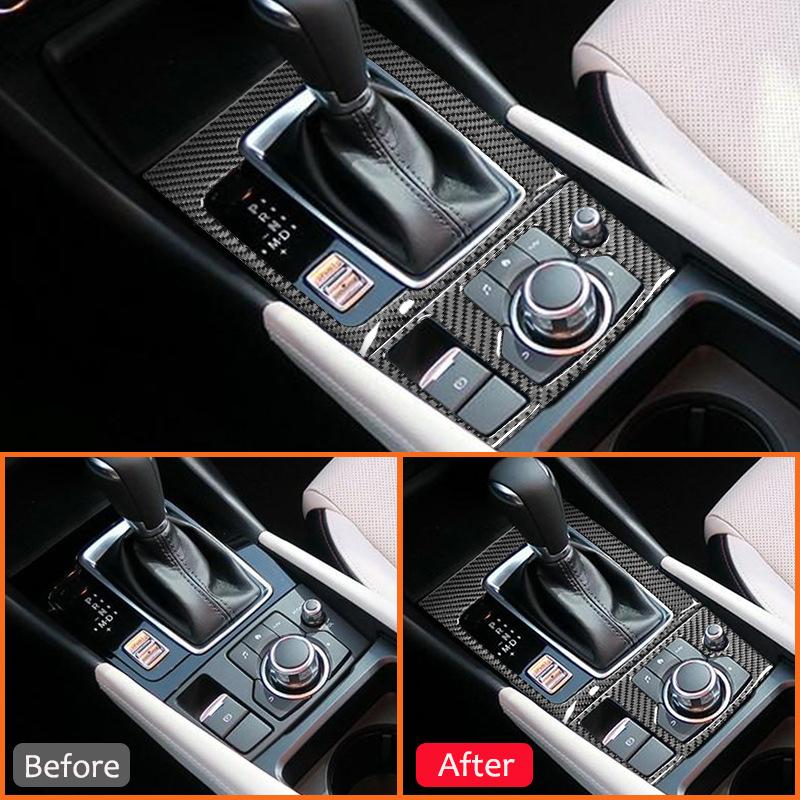 Carbon Fiber Car Gear Shifter Knob Multimedia Panel Trim Frame Decoration Sticker For Mazda 3 Axela 2014-2017 Interior Parts