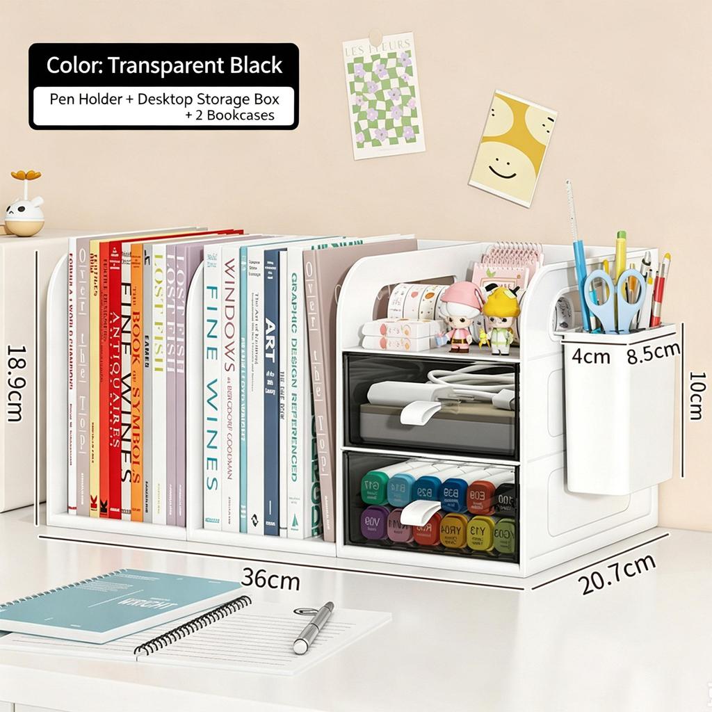 Desktop Bookshelf Organizer with Drawers and Pen Holder Desk Storage Caddy for Office Supplies Books Stationery Home Office School Dorm Desk Organizer