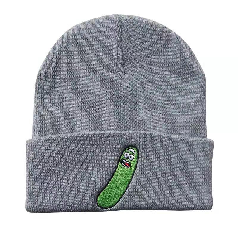 New Cute Cucumber Knit Hat Funny Anime Embroidery Hip-Hop Autumn Winter Cold Weather Hat for Male and Female Students
