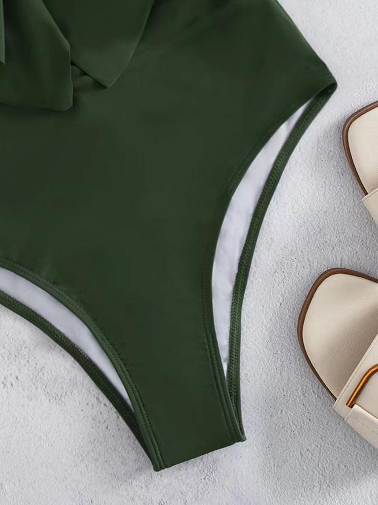 2024 European & American One-Piece Flounce Bikini - Solid Color, Sexy Swimwear