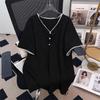 V-Neck Plus Size Loose Slimming Mid-Length Short Sleeve Women's T-Shirt