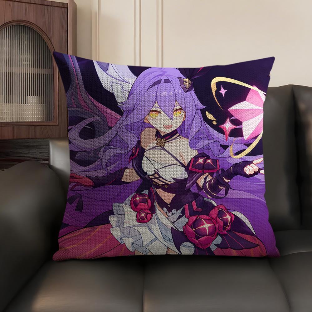 Anime Game Honkai Impact Cushion Cover Natural Linen Organic Fabric DoubleSided Printing Sofa Home Decor Gift Pillow Case