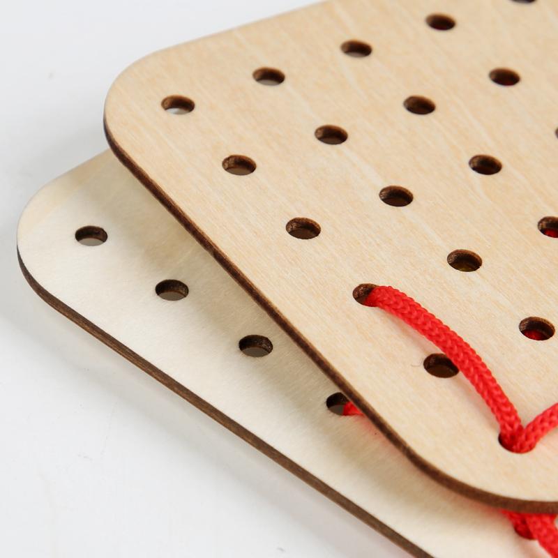 Drewniana Pomoc Montessori do Nauki Geometria Gry w Nawlekanie Sznurka Wczesna Edukacja Dziecięca Trening Myślenia Tablica Zabawki Edukacyjne