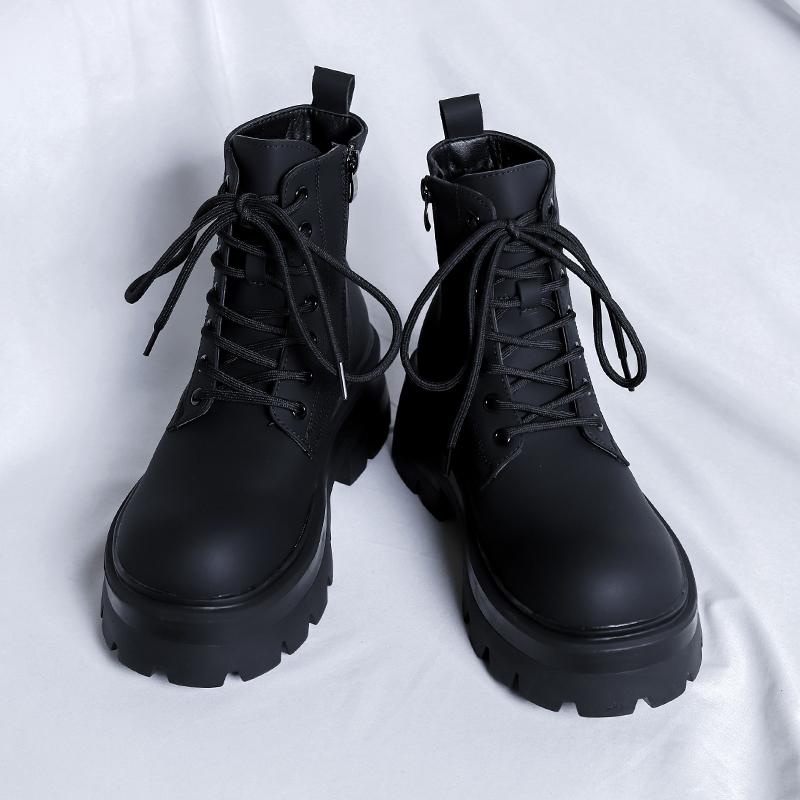 Hight Quality British Stress Style Ankle Boots For Men's Solid Black Hombre Daily Quality Casual Dress Height Increasing Shoes