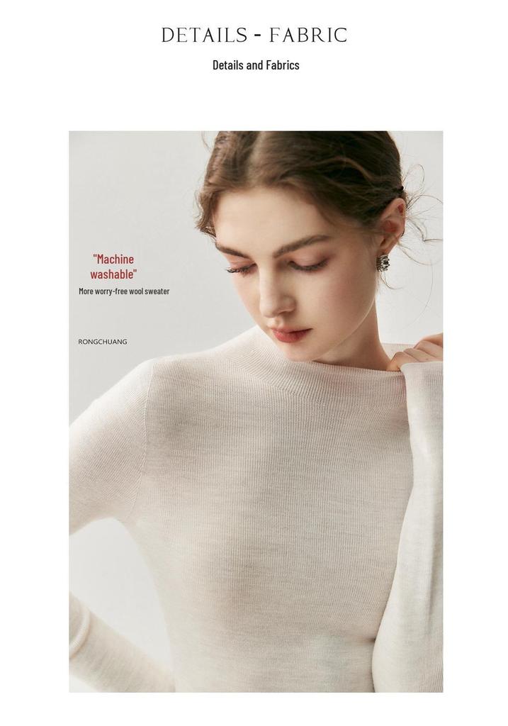 Women's German Yangtze Yarn Knitted Wool Slim Fit Sweater, Half High Neck Base Layer