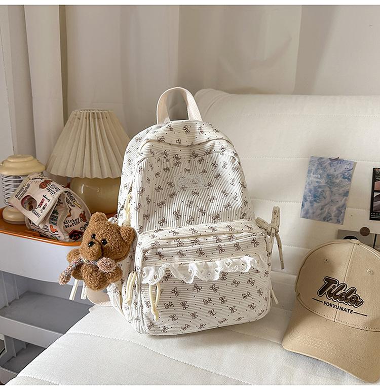 Schoolbag Korean Ins Style Backpack for Girls Junior High School Students, White High-value 1011 New Bow Campus Schoolbag for Women
