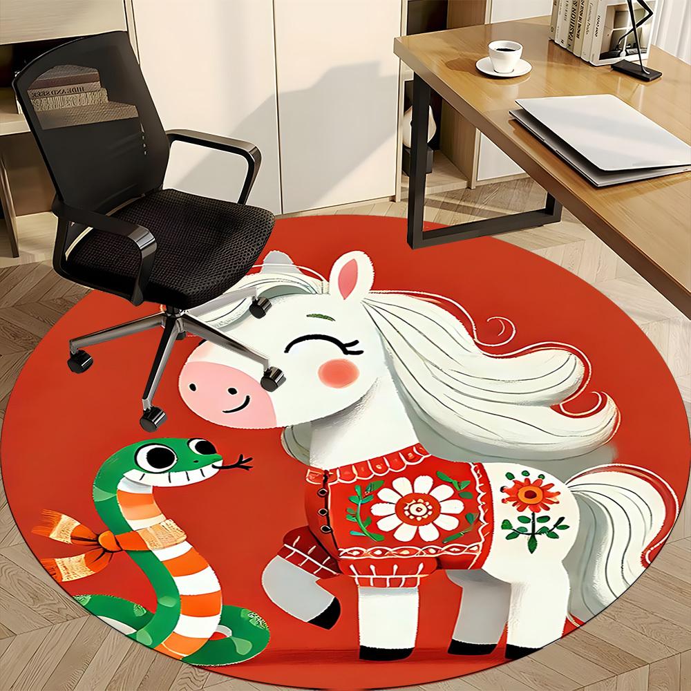 1pc Horse Snake Office Round Area Rug, Indoor Mat Suitable ForOffice, Under Office Chairs Bedroom Living Room Home Decor, Room Deco, D049
