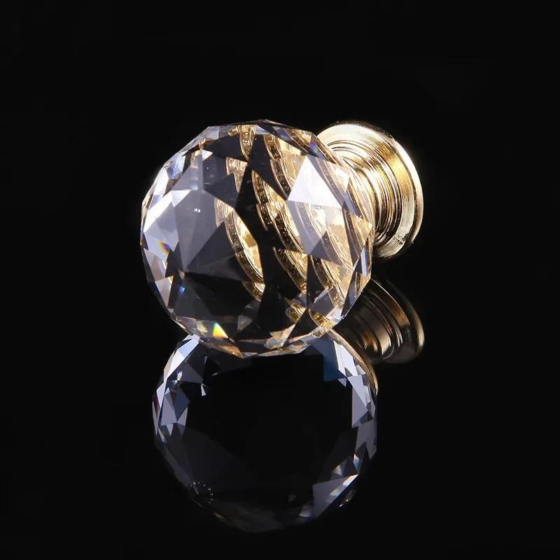 2PCS Golden European Crystal Glass Handle Single Hole Kitchen Diamond Drawer Door Knobs Handle Furniture Handle Cabinet Drawer