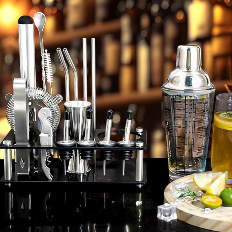 Clear Glass Mixing Cup with Liquid Scale, Metal Look Lid and Service Counter Use for Beverage Making Tasks Daily
