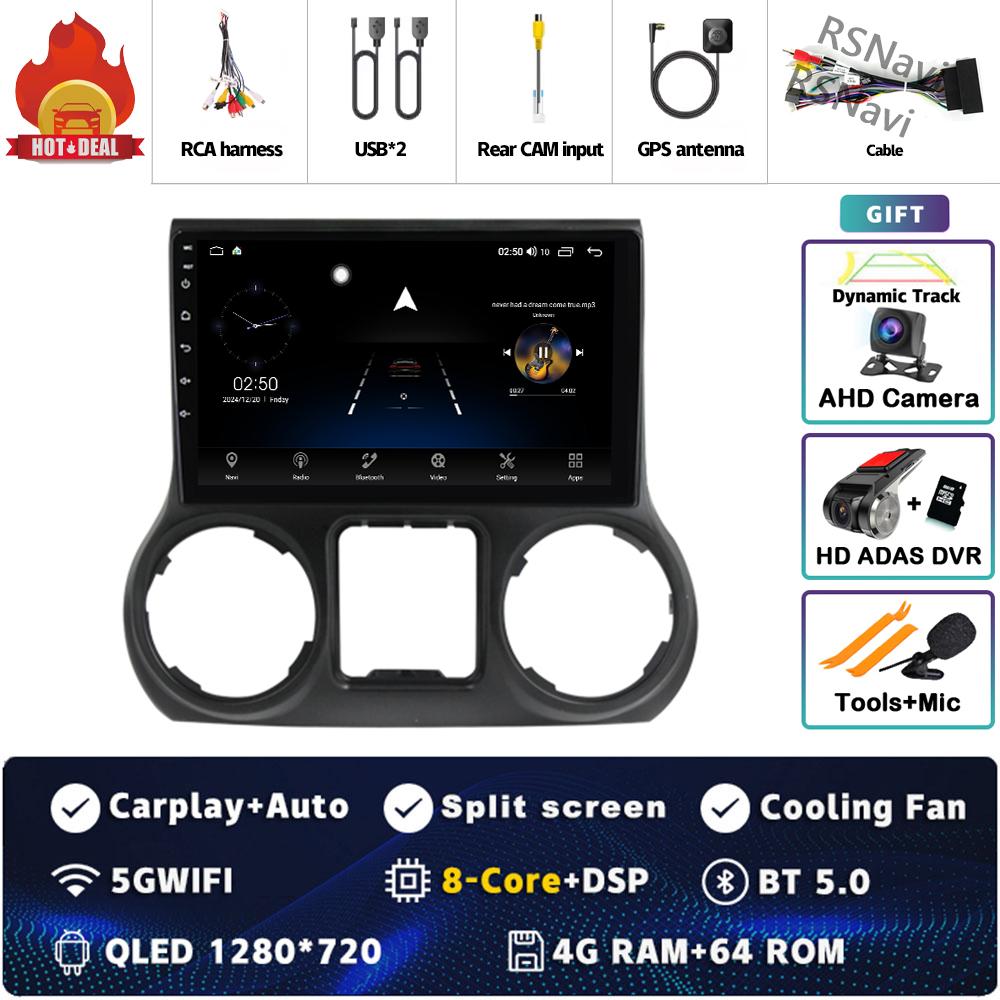 Android 14 Carplay Auto For Jeep Wrangler 3 JK 2011 2012 2013 2018 Car Radio Player Multimedia Srereo Navigation BT 4G WIFI DSP