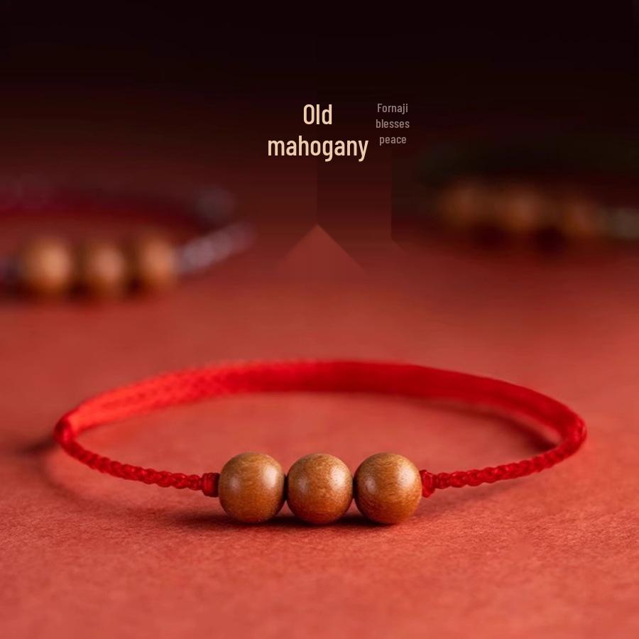 Peach Wood Red String Good Luck Bracelet for All Ages