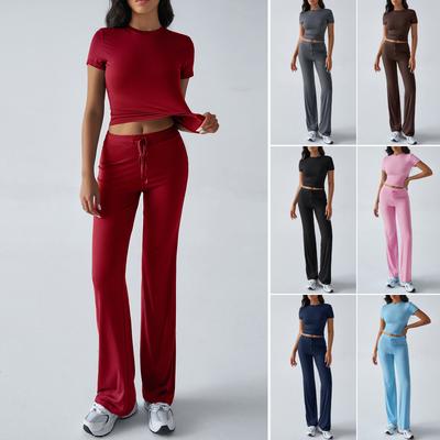 Women'S Spring And Summer Temperament Vacation Comfortable Versatile Commuting Casual Solid Color Slim Fit Short Sleeved Long Pants Set