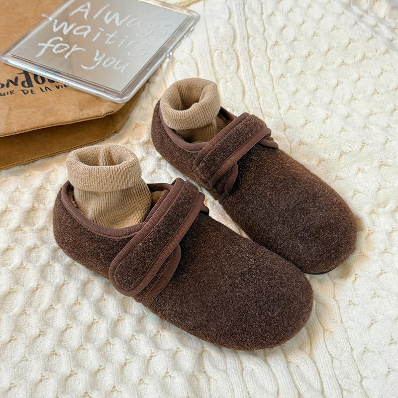 Warm Velcro Mao Mao cotton shoes women's autumn and winter new flat-bottomed casual and comfortable velvet Birkenstocks