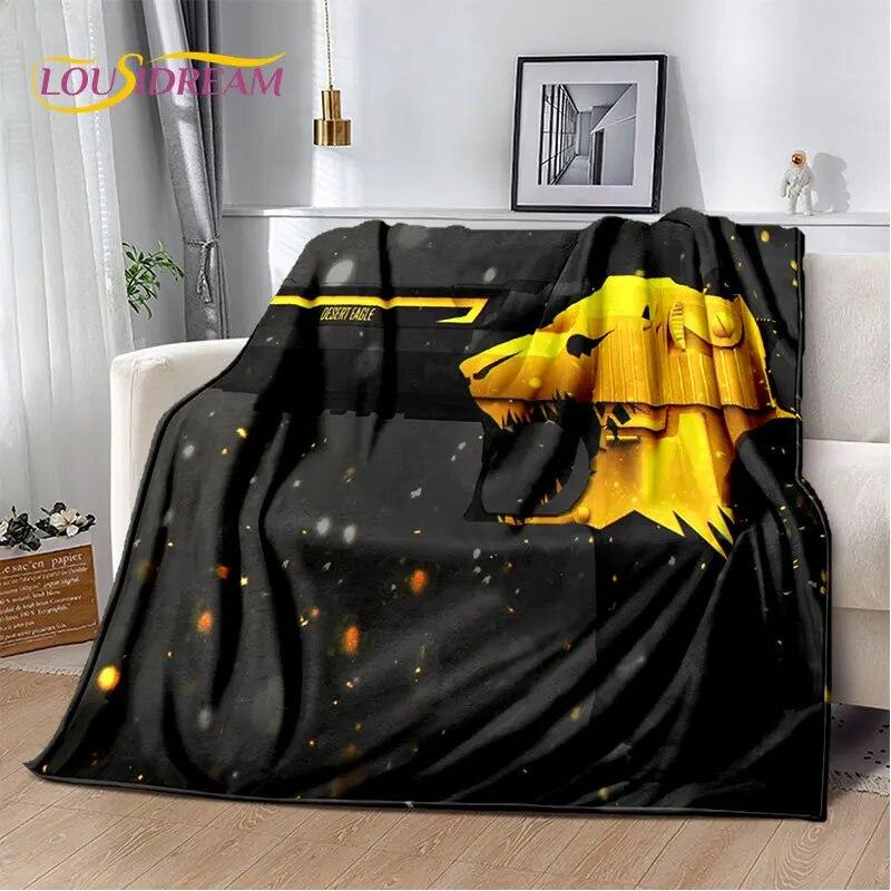 Puška Pistole Nábojová Pistole,CS,AK,USP,M4,AWP Měkká plyšová přikrývka,Vrhací přikrývka flanelová do obývacího pokoje Ložnice Sofa Piknik