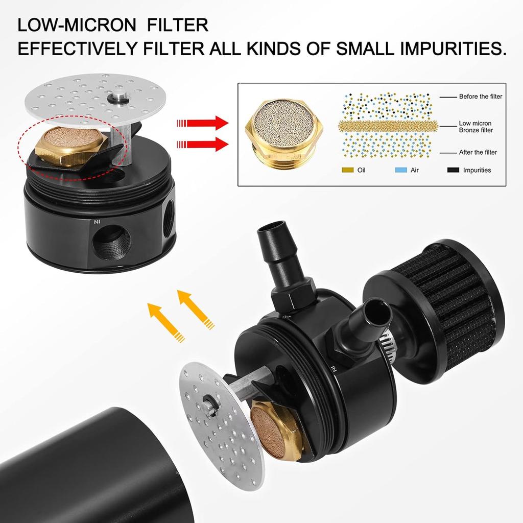 Universal 2 Port Aluminum 750Ml Baffled Oil Catch Can Reservoir Tank With Breather Filter And Drain Valve