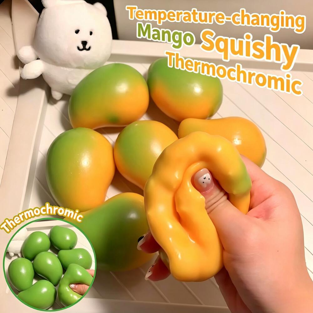 Ręcznie robiona chrupiąca mango piłeczka antystresowa do ściskania, zmieniająca kolor mango squishy piłeczka Fidget, Zabawka sensoryczna ASMR do łagodzenia stresu
