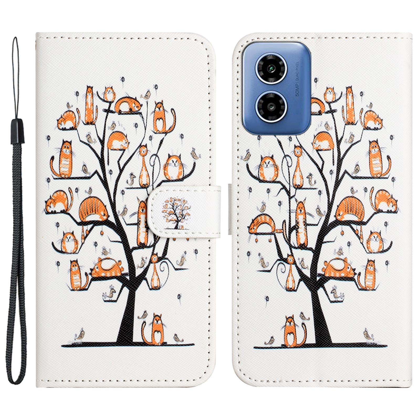 

Для Motorola Moto E14 4G/G04 4G/G04s 4G/G24 4G Чехол-книжка для мобильного телефона Кожаный 3D-узор Магнитный откидной чехол Cat and Tree