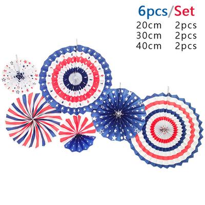 6Pcs/Bag, Independence Day Paper Fan Flower Holiday Party Atmosphere Arrangement Paper Fan