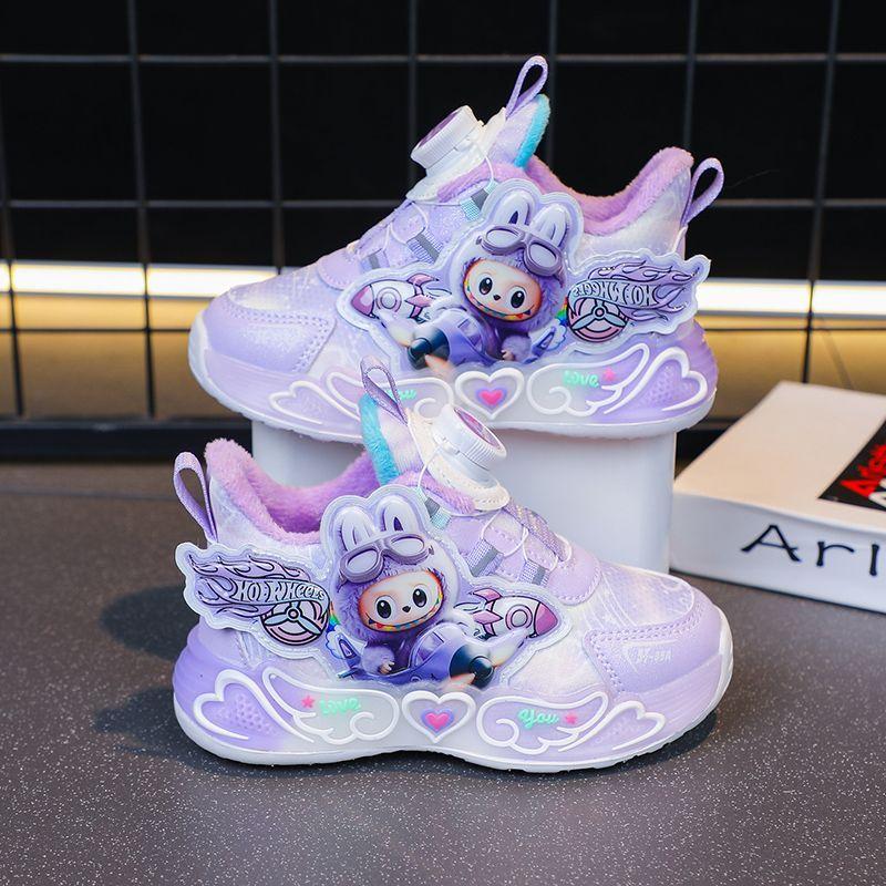 Girls' Fashionable Sports Shoes, Autumn and Winter Children's Fleece Warm Shoes, Lightweight Soft-soled Princess Shoes