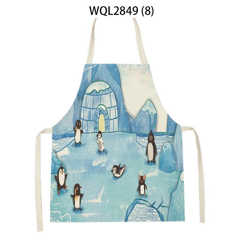 Cute Animal Style Kitchen Aprons Adult Kids Sleeveless Linen Cooking Aprons Cartoon Fox Giraffe Rabbit Pattern Baking Aprons