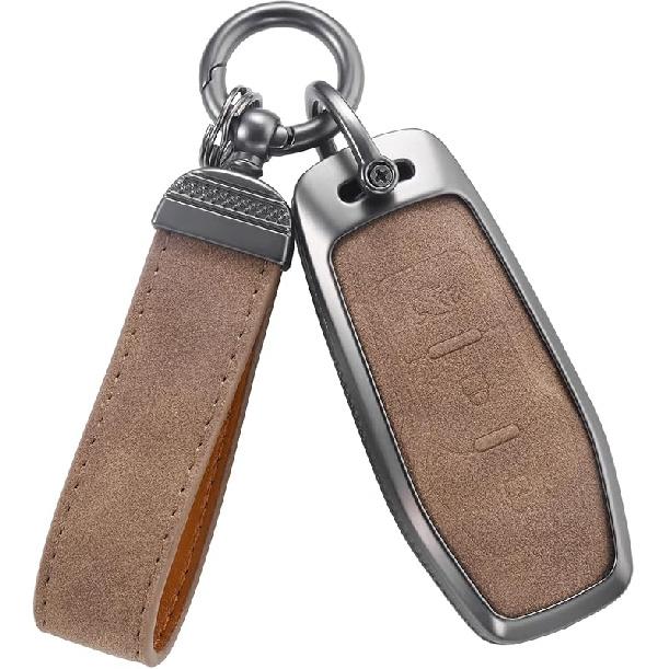 YO&YOYE Compatible With Ford Key Fob Cover With Keychain Leather Key Case Protector (Model3, Grey)