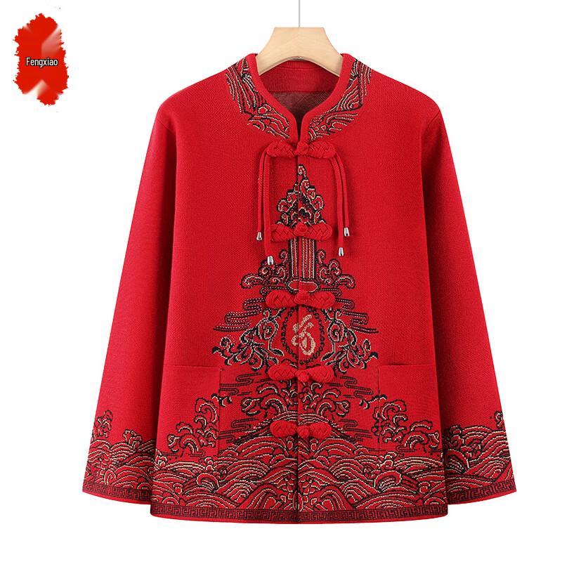 Elderly Women's Tang Suit Style Knitted Cardigan