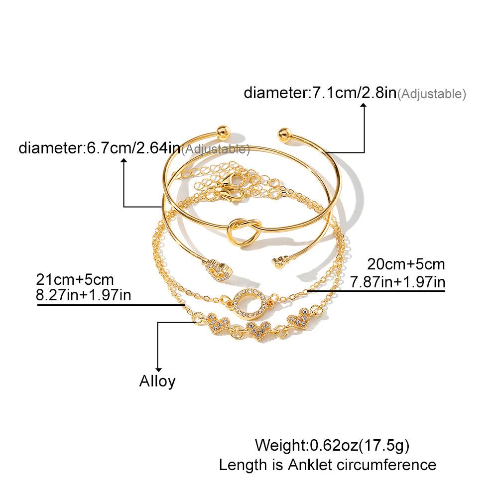 Artificial Crystal Heart Knot Chain Design Stackable Bracelets Classic A Gift For Holidays 4pcs/set Of Suitable For Daily Wear Women's High Quality