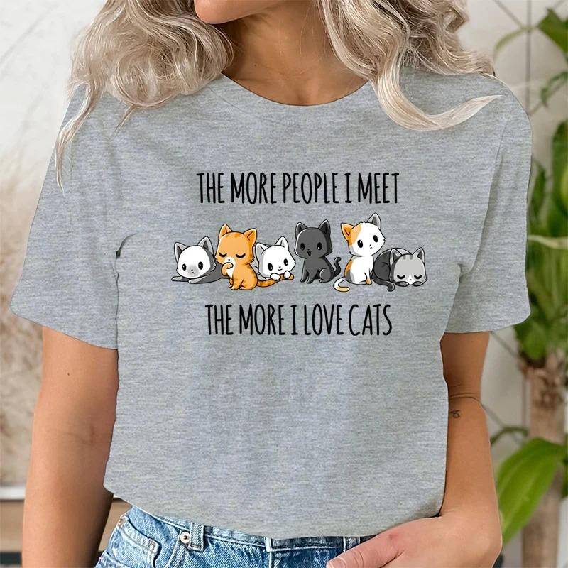 Fashionable Summer Casual Women's T-shirt Cute Cat and University Women Clothes Aesthetic Clothes