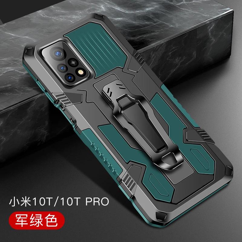 Metal Belt Clip Armor Shockproof Phone Case For Xiaomi Mi 11 Lite 5G NE 10T 11T Pro TPU Frame Plastic Kickstand Back Cover