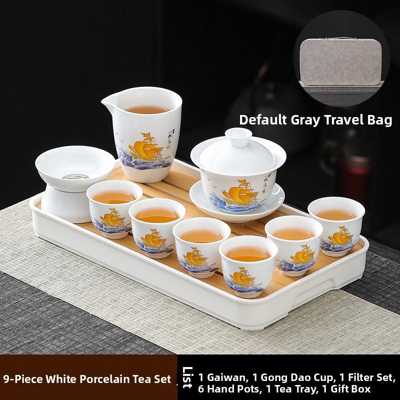 Ceramic Gongfu Tea Set Yuxi White Porcelain Tea Pot Cover Bowl And Tea Cups Set for Home Office Tea Brewing